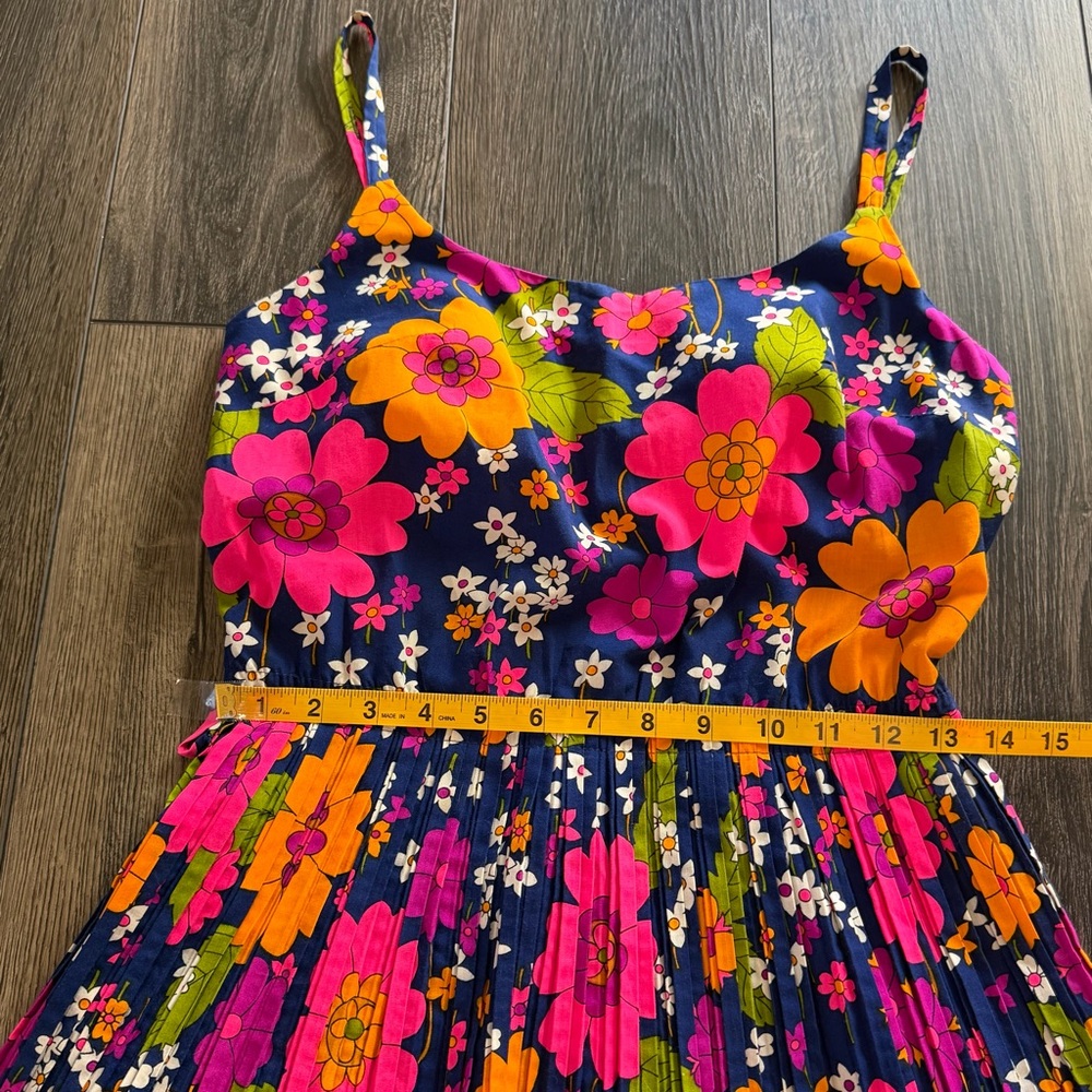 Sandcastle Vintage Floral Pleated Swim Dress Navy Pink Size 10 Retro Mod - Picture 9 of 16